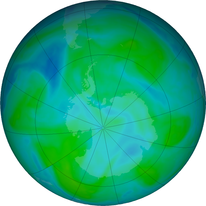 Antarctic ozone map for 13 January 2024